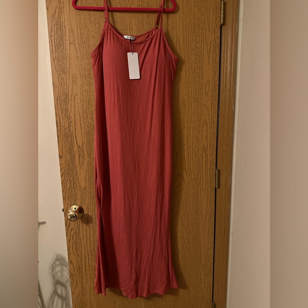 B Basic Bae Rust Ribbed Knit Maxi Slip Dress with built in bra- 2XL- NWT